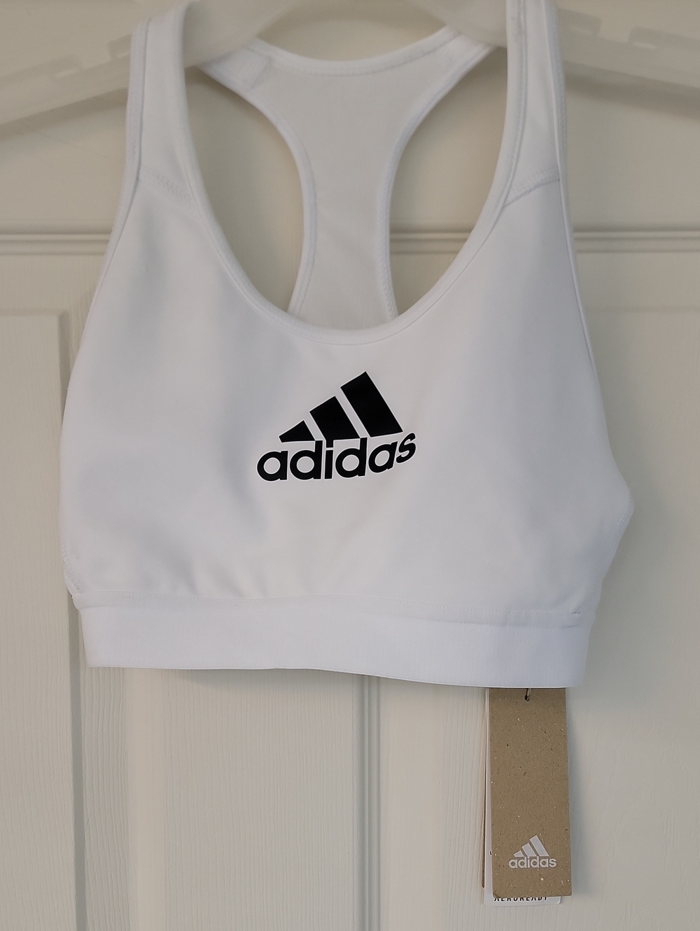 adidas White Racerback Sports Bikini Top with Black Logo